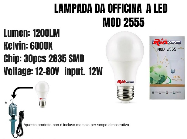 LAMPADA A LED ATTACCO EDISON E27 12/24V-12W PER OFFICINA